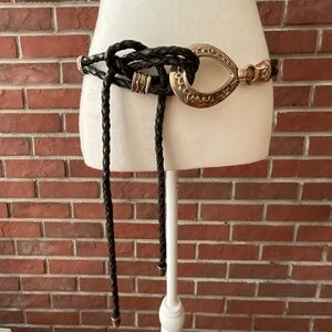 Brighton Vintage 94’  Braided Leather Teardrop Buckle Adjustable Boho Belt L-53”